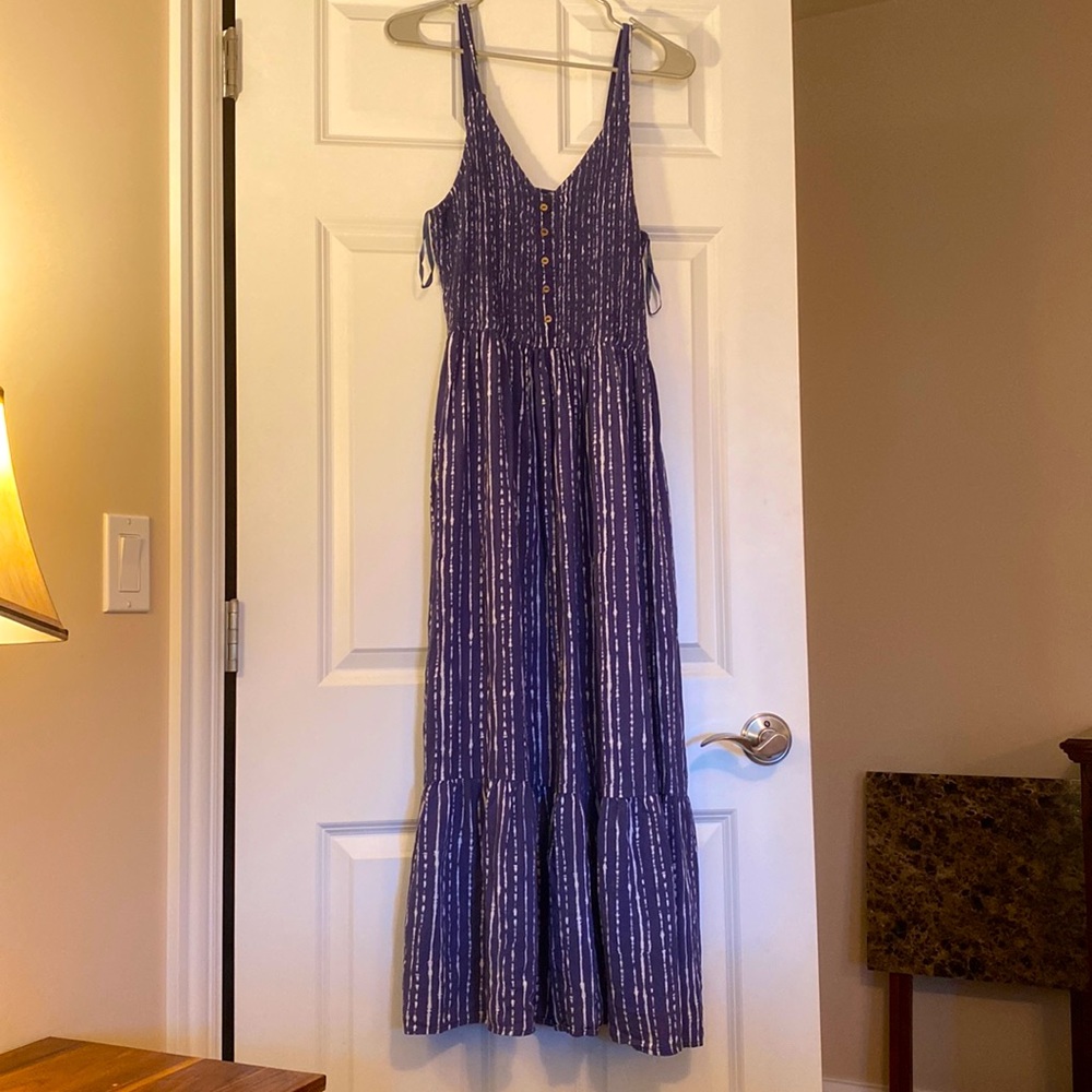 Dusty Blue and White Maxi Dress
